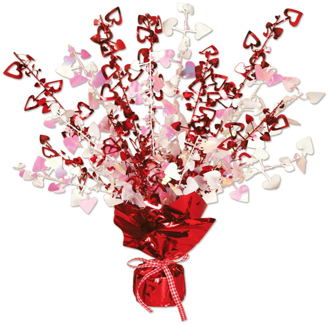 

(12) Heart Gleam N Burst Centerpiece red opalescent