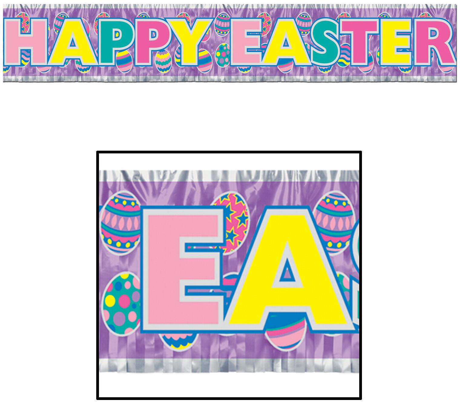 

(12) Metallic Happy Easter Fringe Banner prtd 1-ply PET fringe