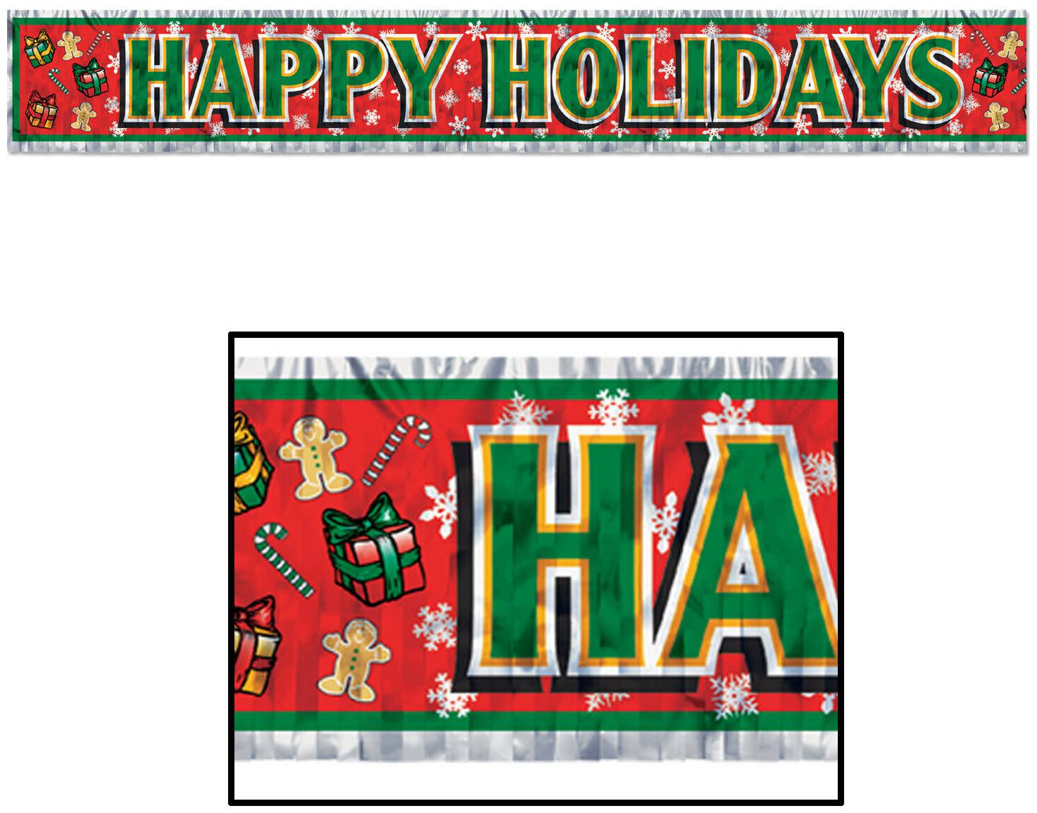 

(12) Metallic Happy Holidays Fringe Banner prtd 1-ply PET fringe