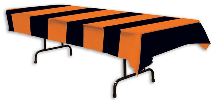 

(12) Orange Black Stripes Tablecover plastic