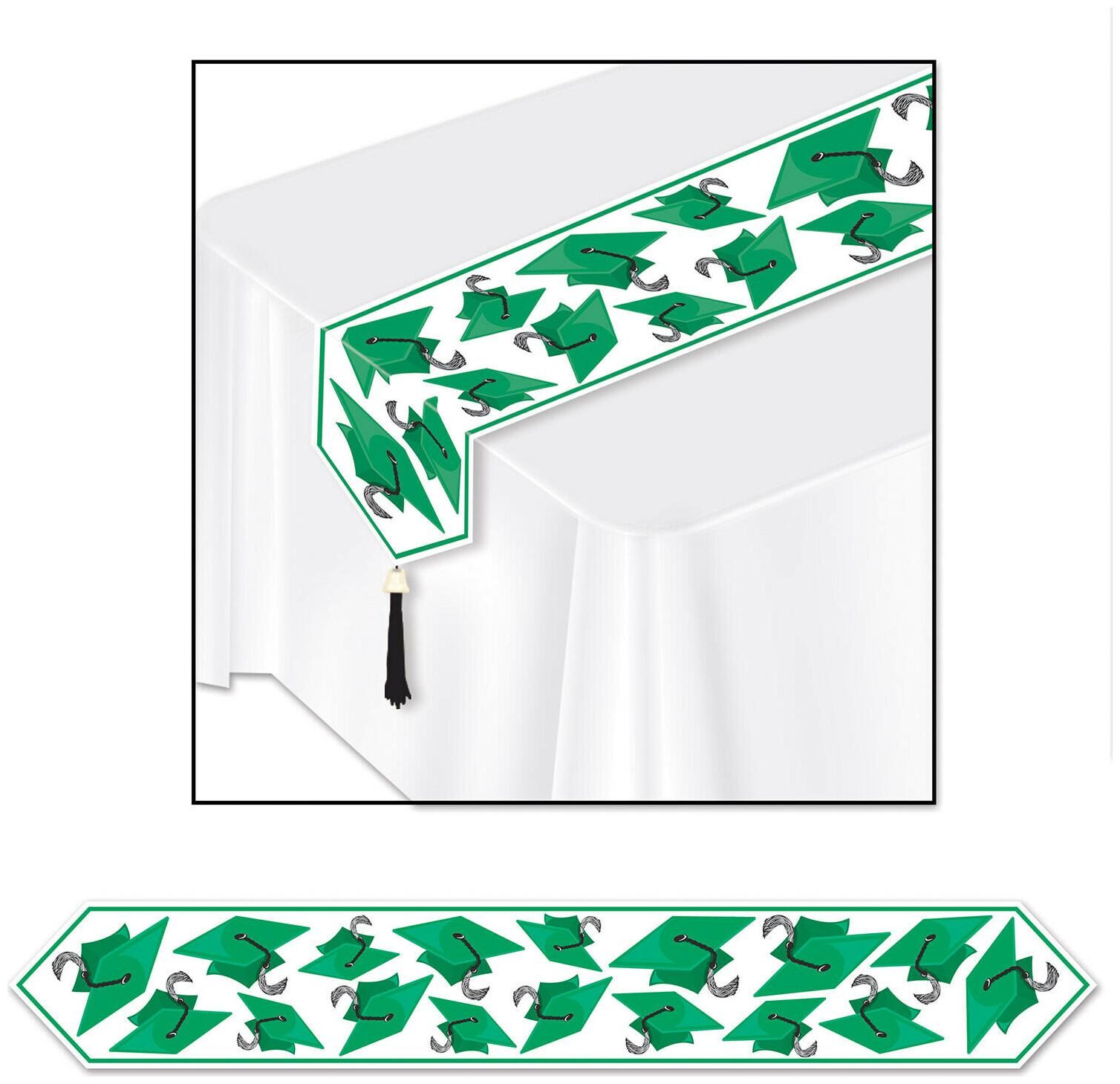 

(12) Printed Grad Cap Table Runner green