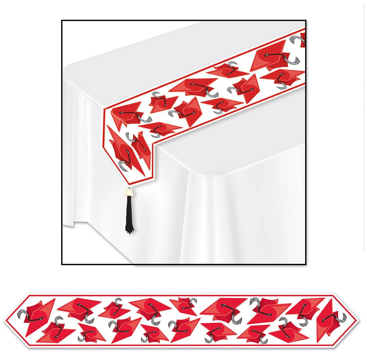 

(12) Printed Grad Cap Table Runner red