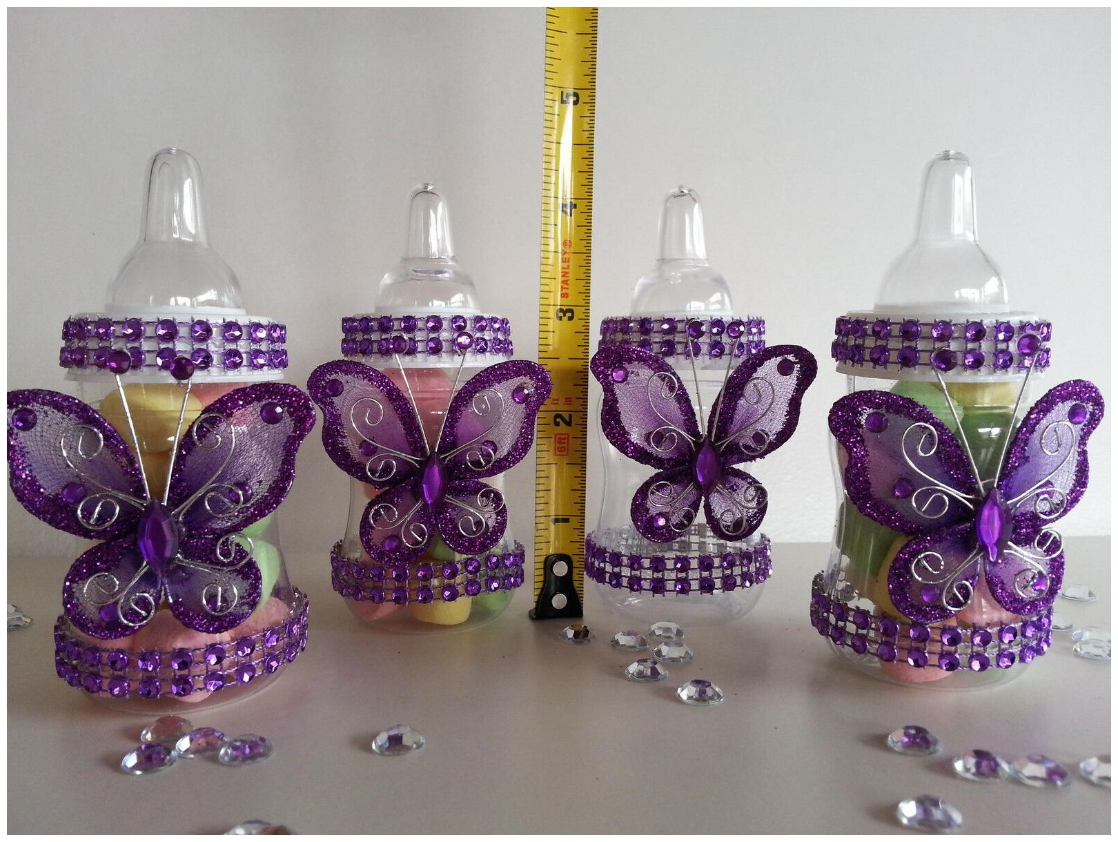 

12 Purple Fillable Butterfly Bottles Baby Shower Favors Prizes Girl Decorations