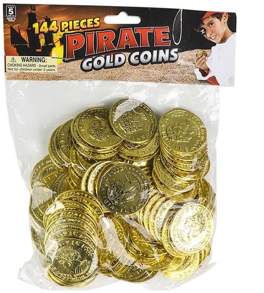 

144 PLASTIC GOLD COINS PIRATE TREASURE CHEST PLAY MONEY BIRTHDAY PARTY FAVORS