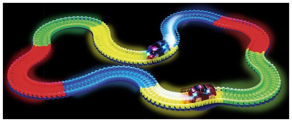 

165 pcs Glowing Race Car Twister Racing Track DIY Flashing Light Tracking Rail Glow in The Dark Flexible Railway for Mini Cars Kids