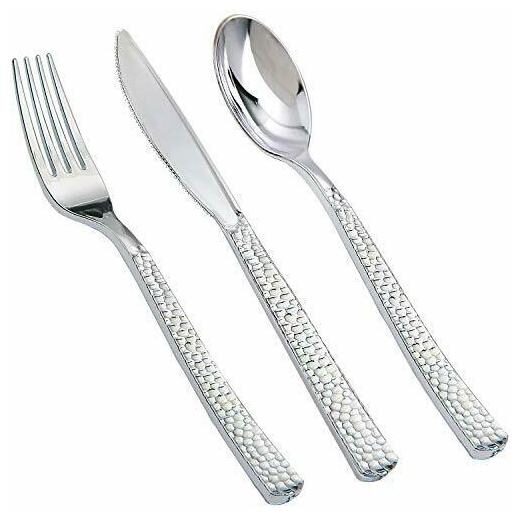 

180 pieces Silver Plastic Silverware Party 180pcs silver plastic silverware