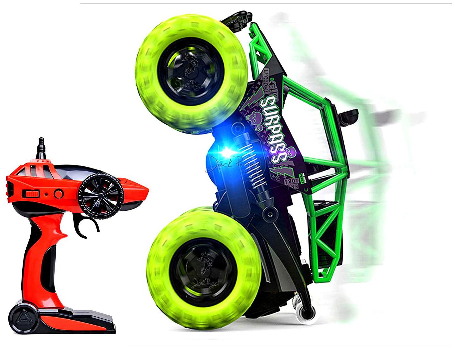 

2 4GHz 2WD 360 Spin Surpass Stunt RC Car Off-Road Crawler with Dynamic Music and LED Light GREEN