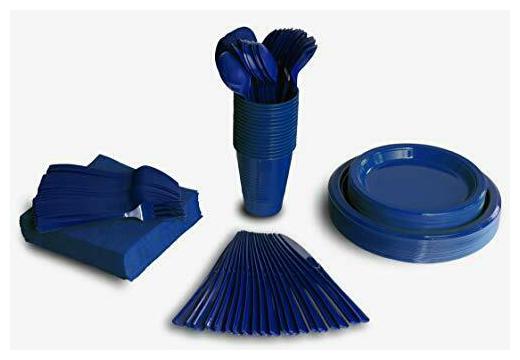 

350 PCS Disposable Tableware Combo Pack INCLUDES 50 9 Blue (Dark Blue)