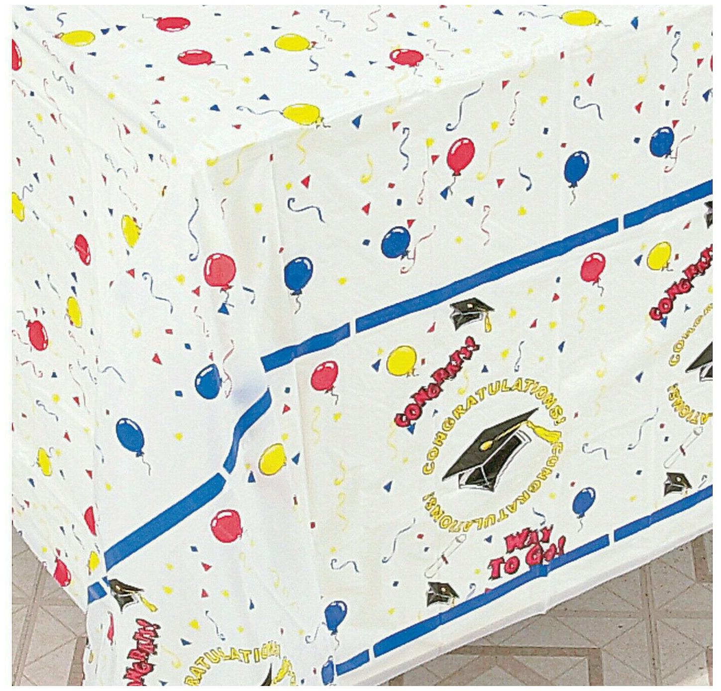 

4 Plastic Graduation Tablecloths with Grad Caps Balloons Confetti 54 x 72