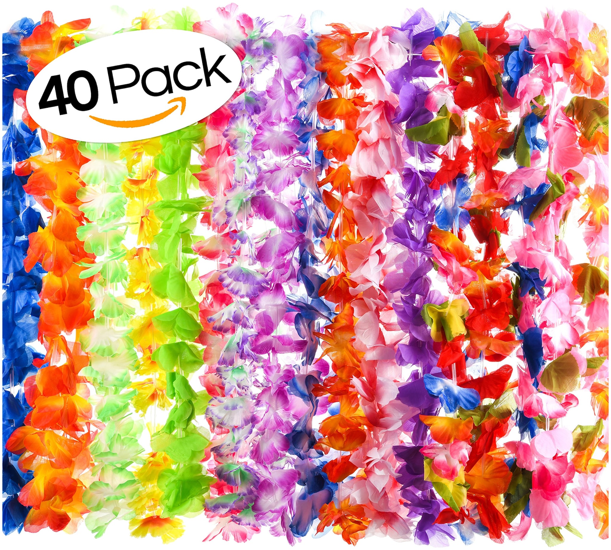 

40 Count Hawaiian Flower Lei for Luau Party - Bulk Set of Floral Necklace Leis
