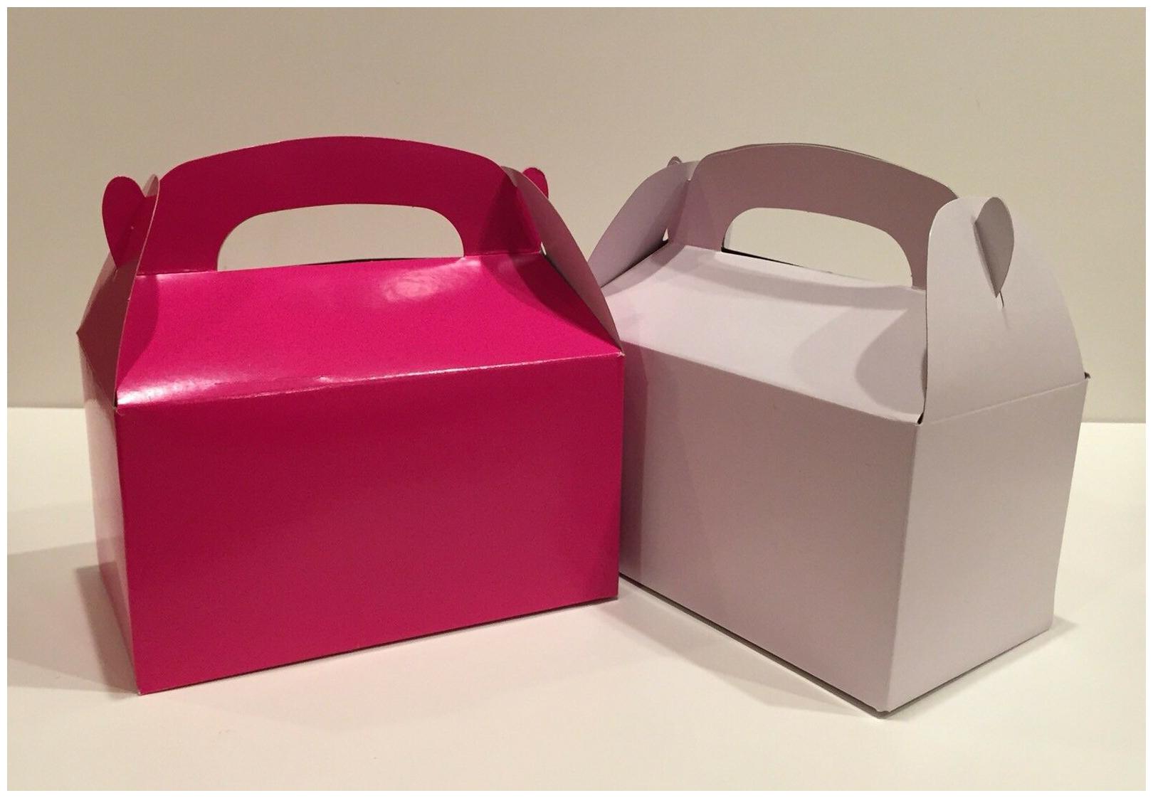 

6 PARTY FAVOR TREAT BOX - 3 HOT PINK 3 WHITE BAG BIRTHDAY BRIDAL BABY SHOWER