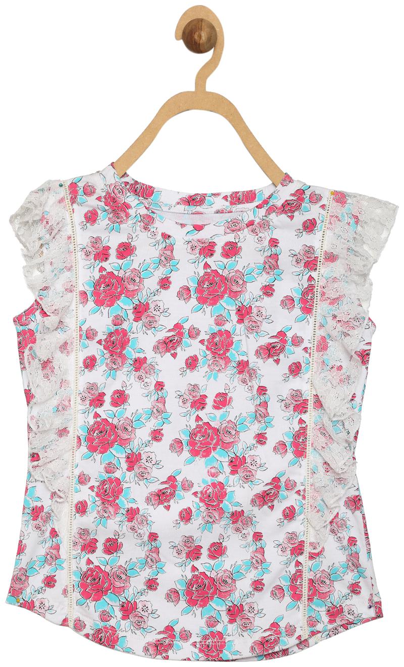 

612 League Girl Cotton Printed Top - White