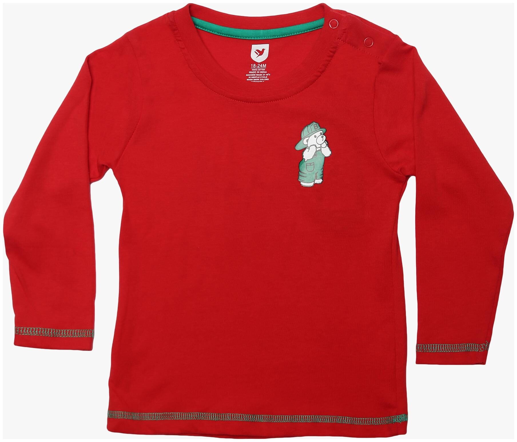 

612 League Cotton Self design T shirt for Baby Boy - Red