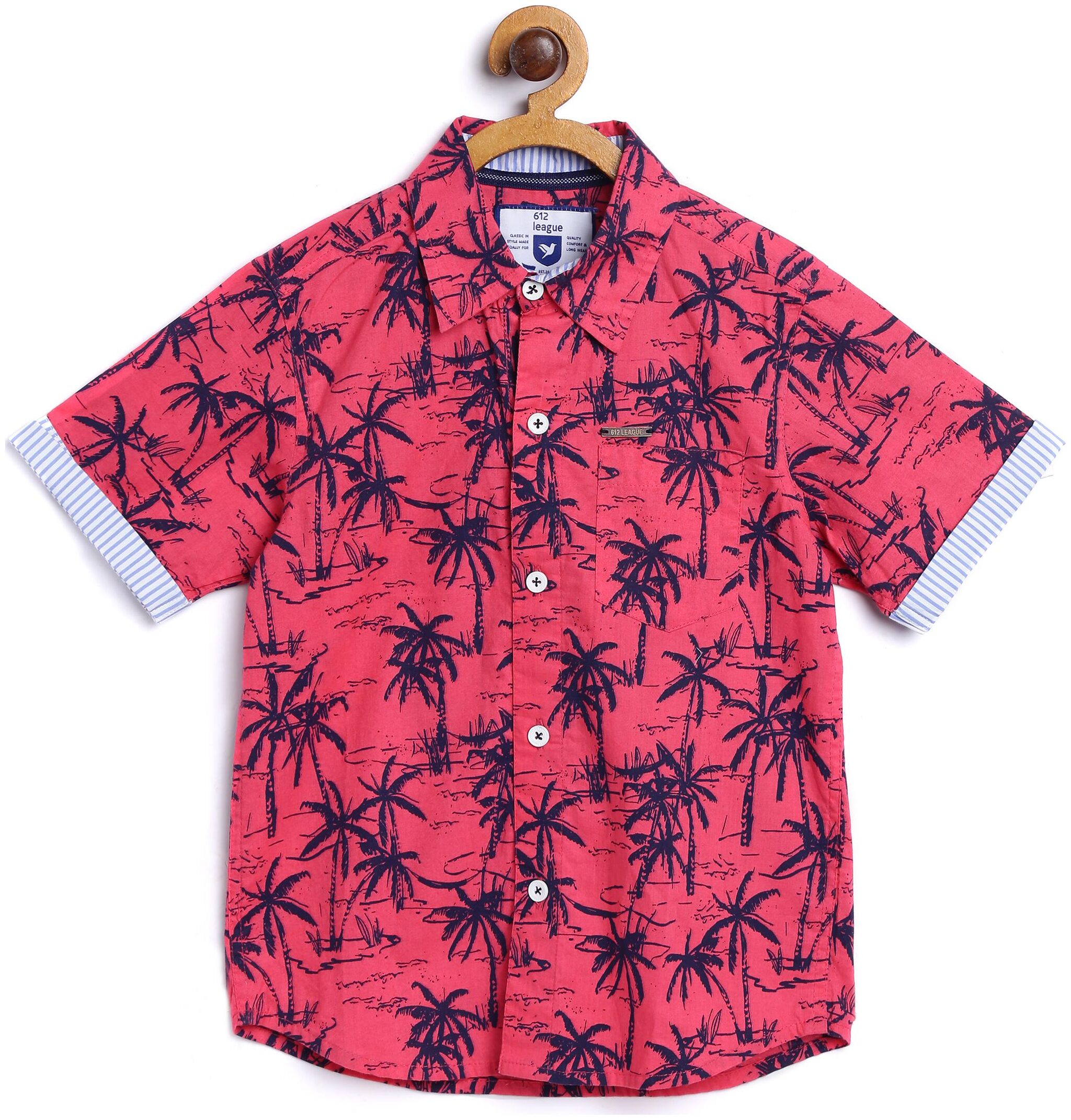 

612 League Boy Cotton Solid Shirt Pink