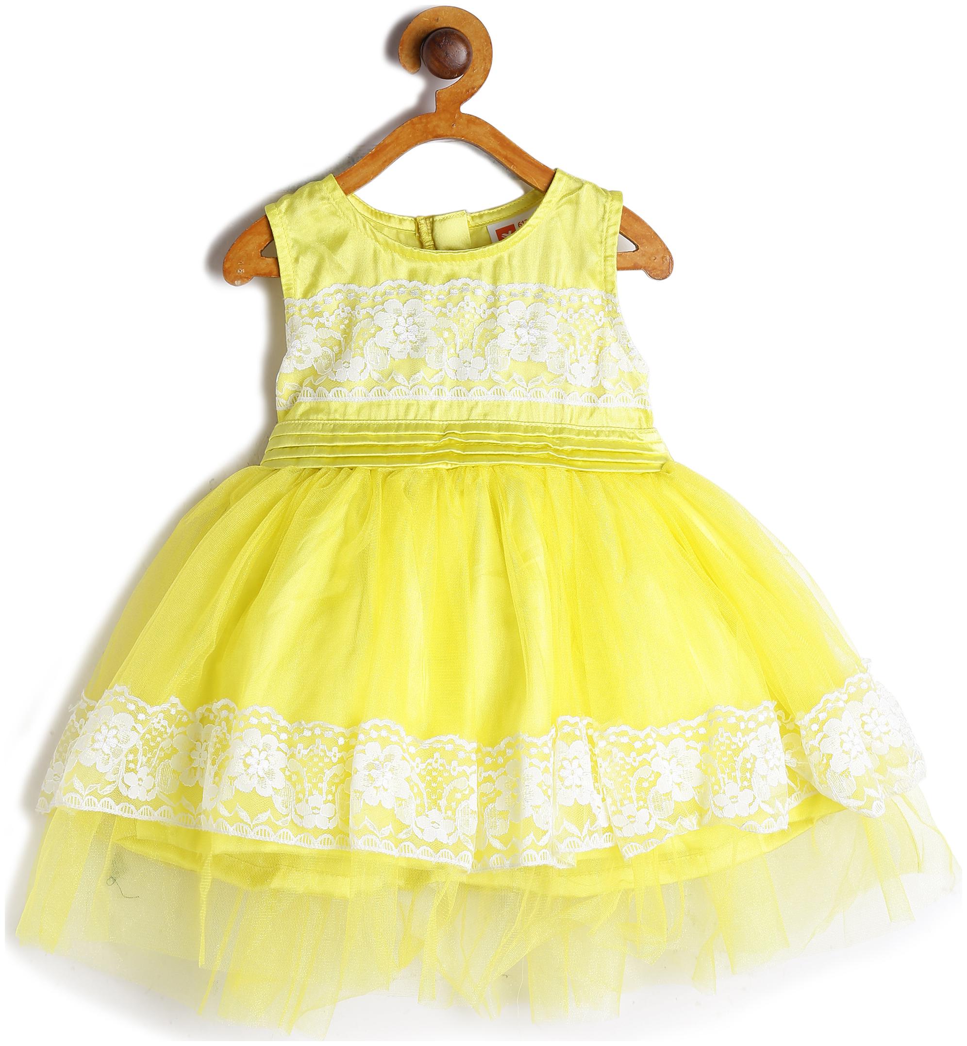 

612 League Baby girl Cotton Printed Princess frock - Yellow