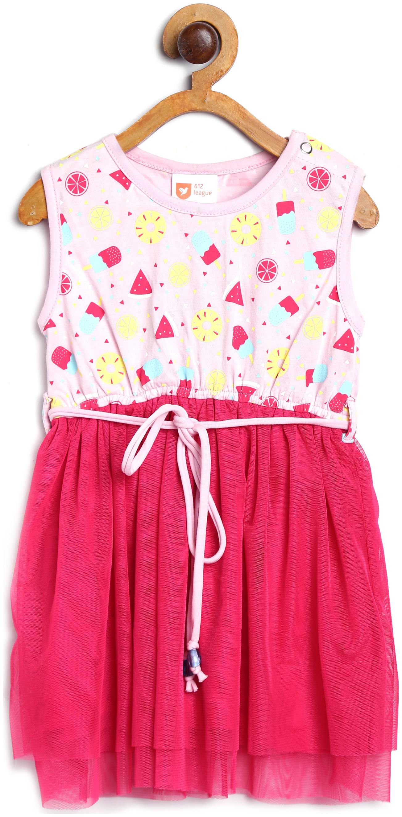 

612 League Baby girl Cotton Printed Princess frock - Pink