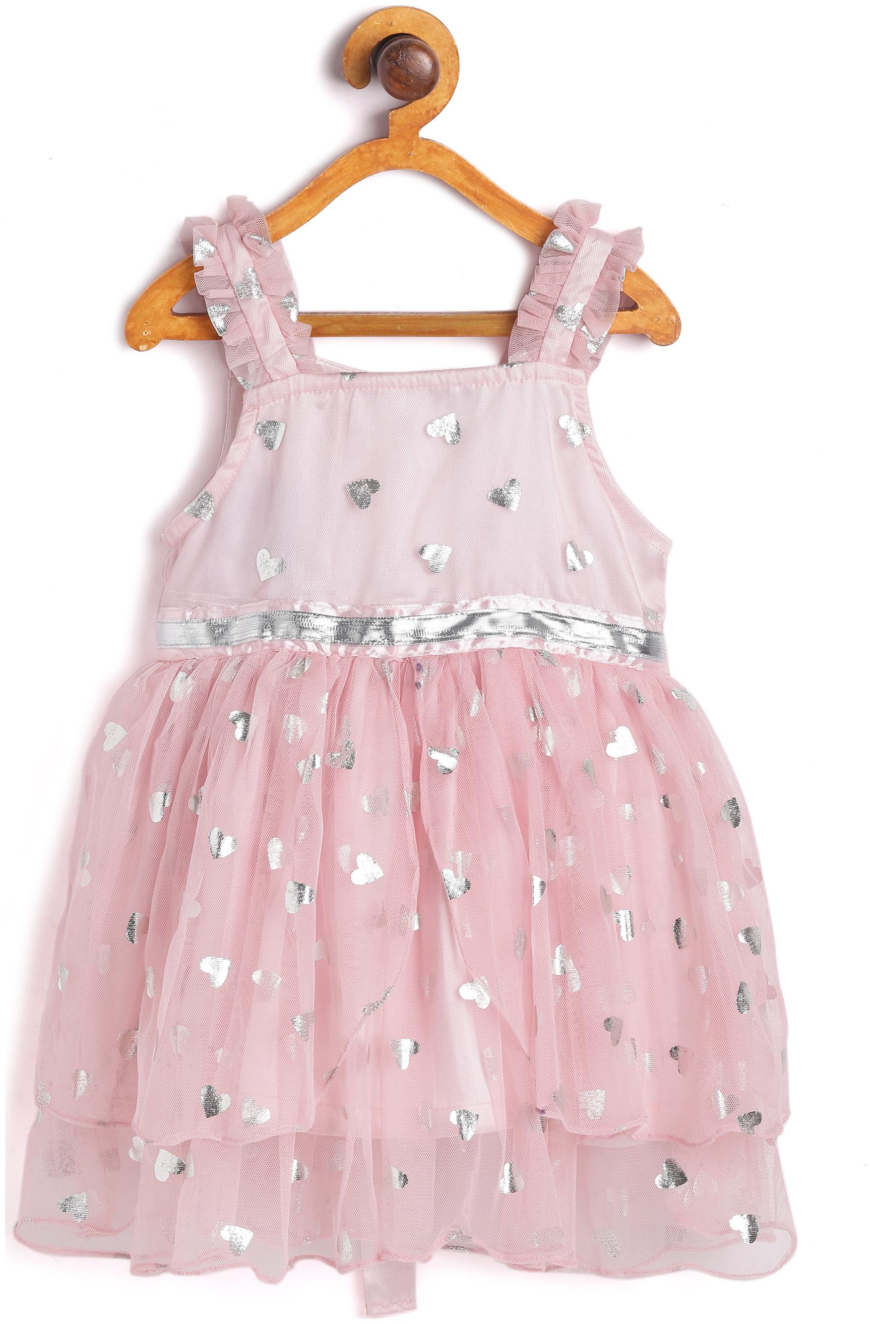 

612 League Baby girl Cotton Printed Princess frock - Pink
