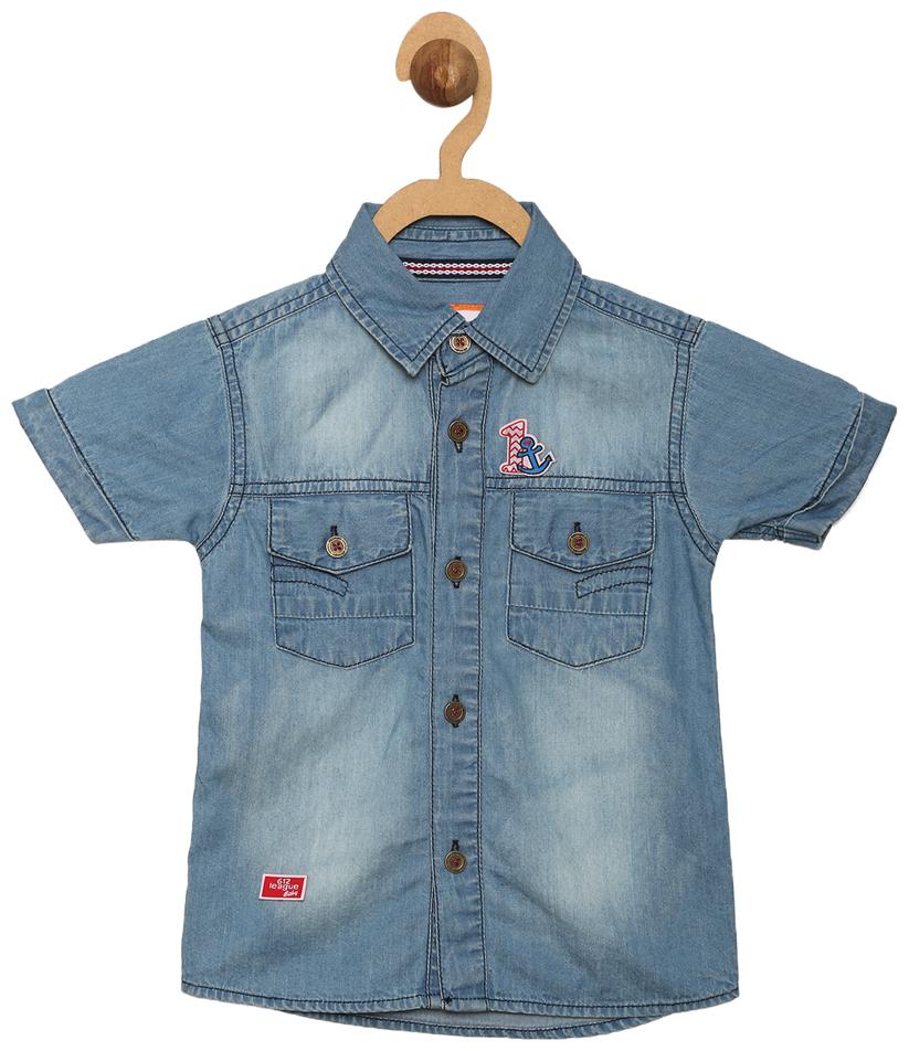 

612 League Boy Cotton Solid Shirt Blue