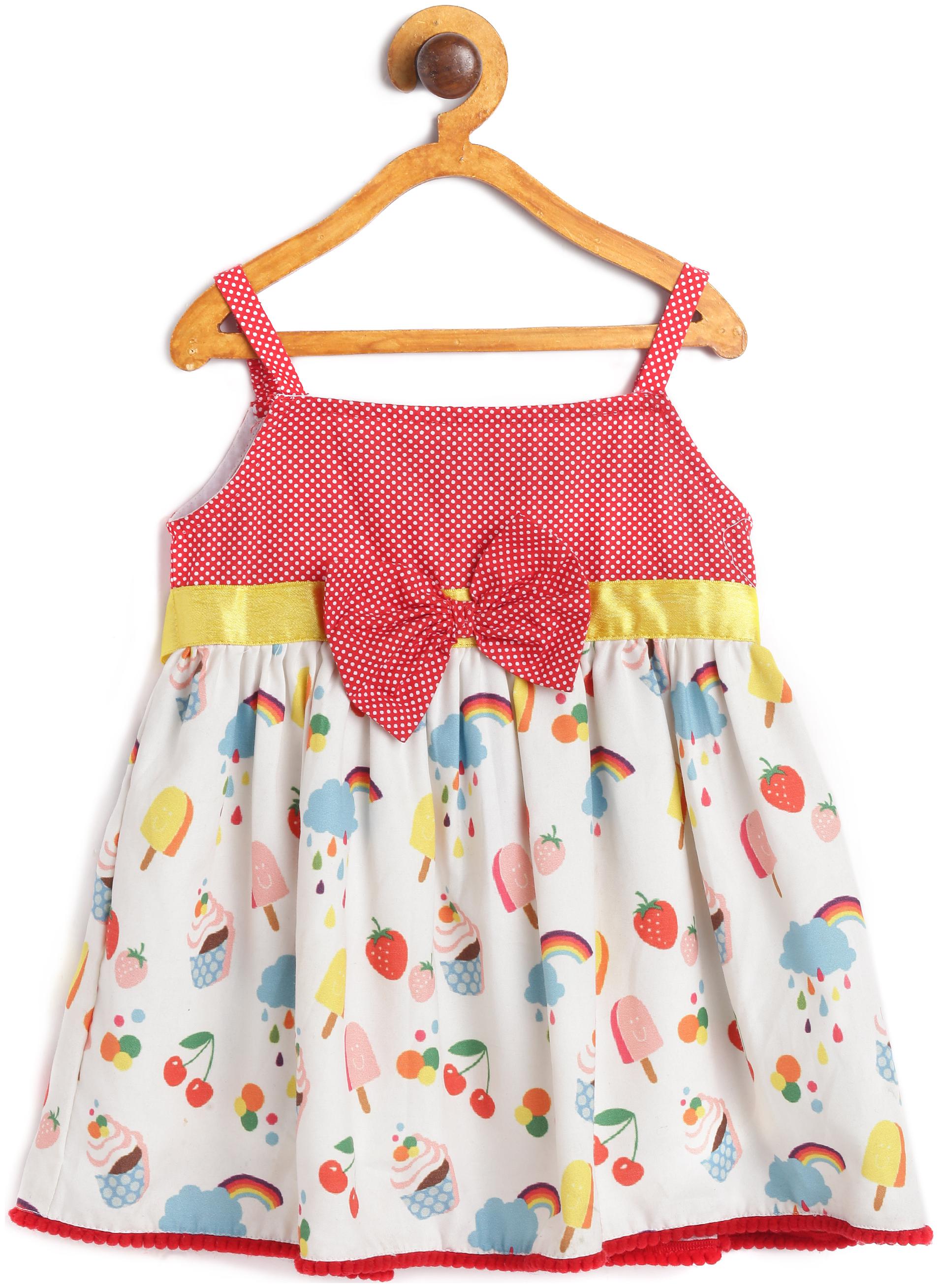 

612 League Baby girl Cotton Printed Princess frock - Red