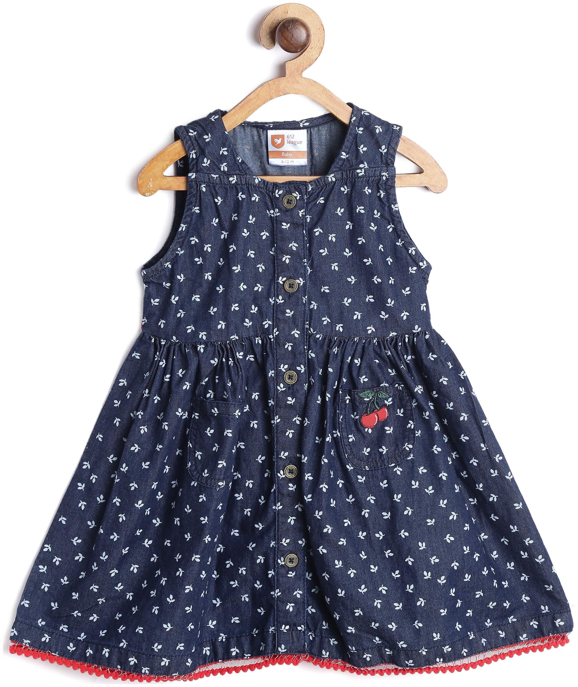

612 League Baby girl Cotton Printed Princess frock - Blue