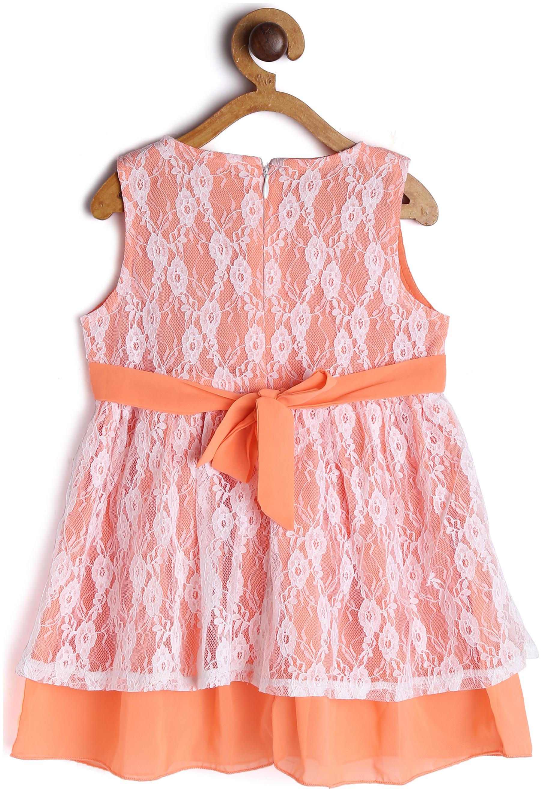 

612 League Baby girl Cotton Printed Princess frock - Orange