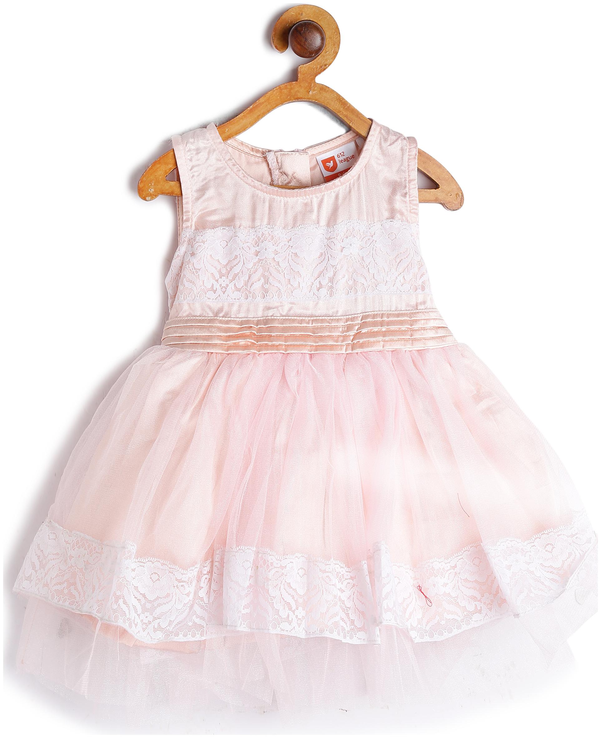 

612 League Baby girl Cotton Printed Princess frock - Pink