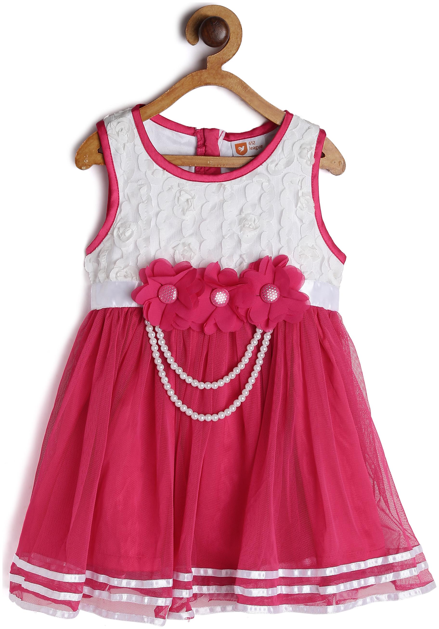 

612 League Baby girl Cotton Printed Princess frock - Pink