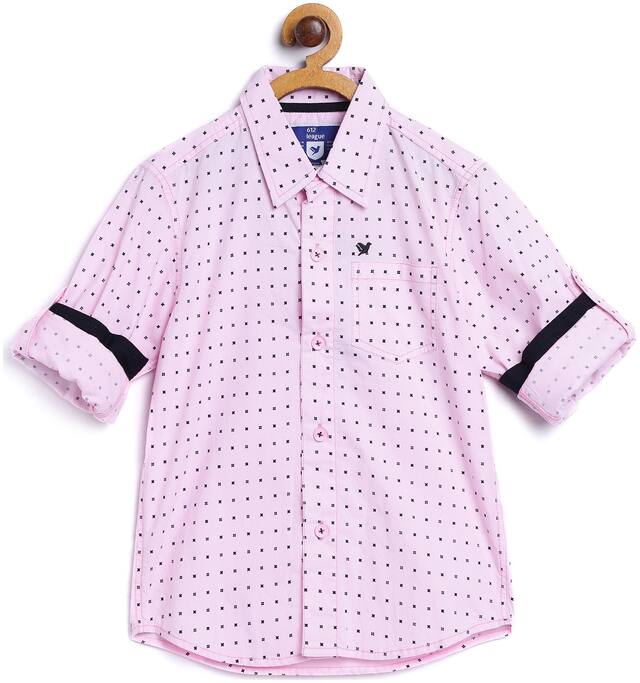 612 League Boy Cotton Solid Shirt Pink