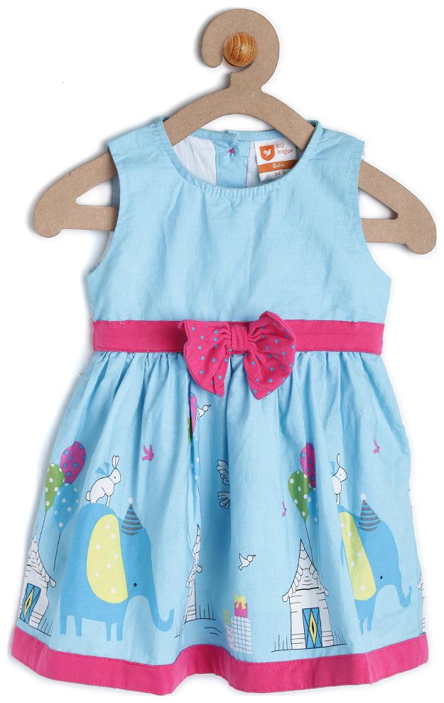 

612 League Baby girl Cotton Printed Princess frock - Blue