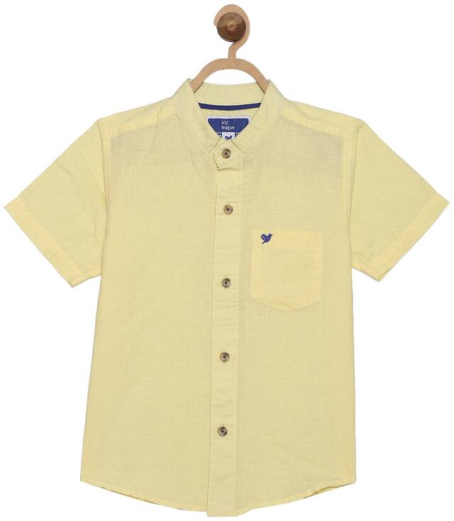 612 League Boy Cotton Solid Shirt Yellow