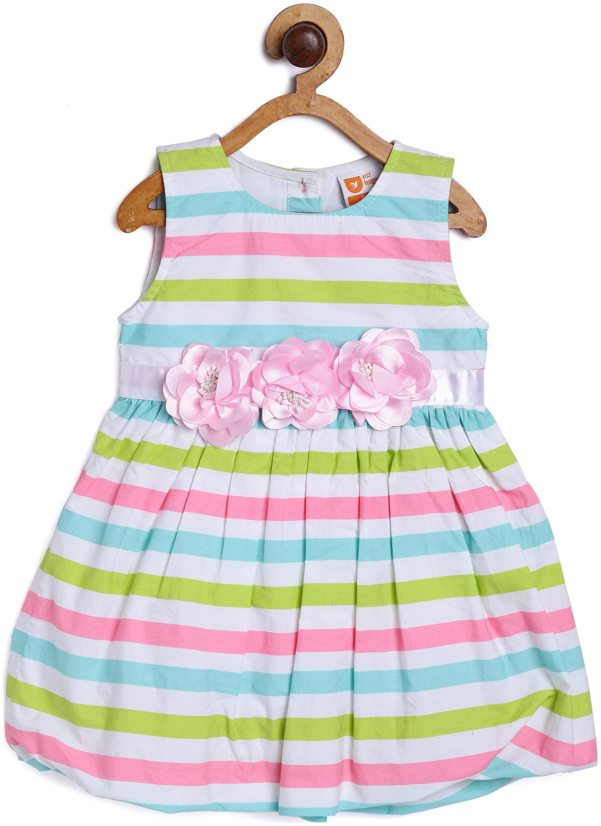 

612 League Baby girl Cotton Printed Princess frock - White
