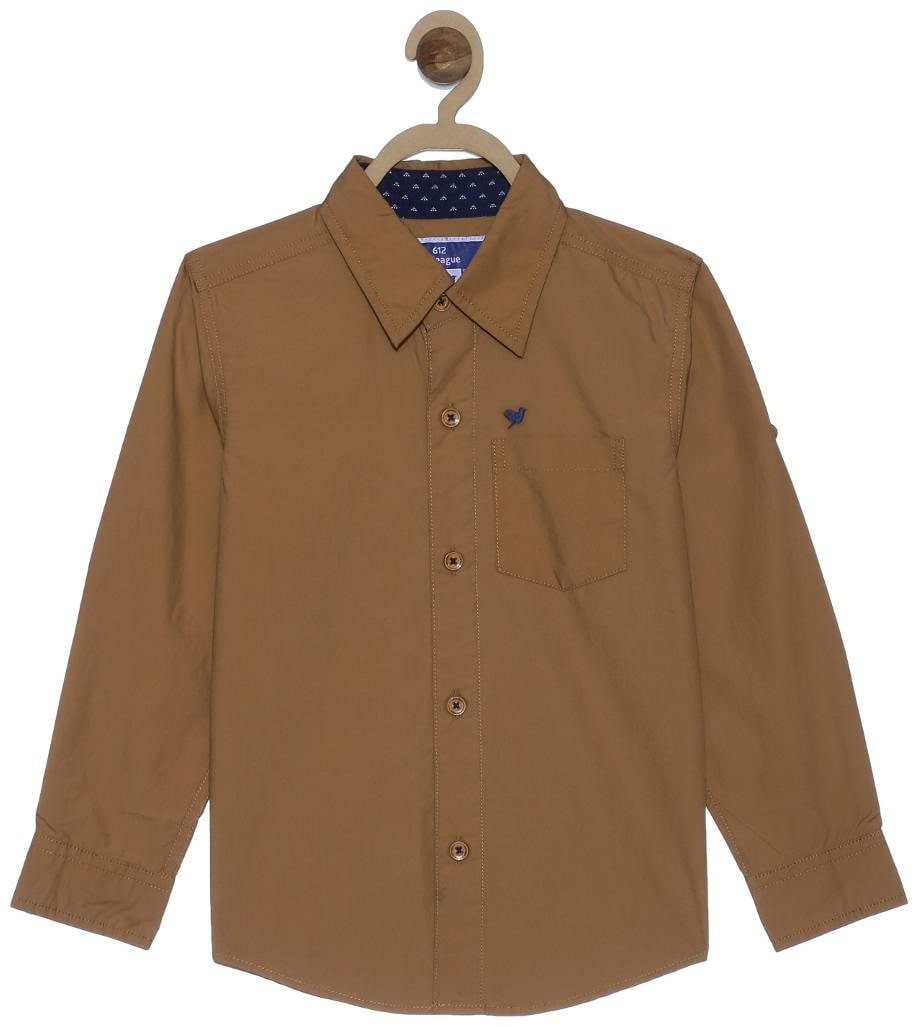 

612 League Boy Cotton Solid Shirt Brown