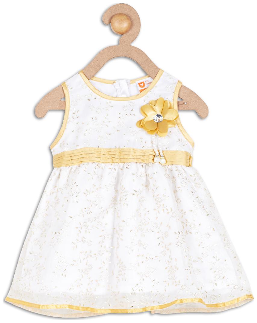 

612 League Baby girl Cotton Printed Princess frock - White
