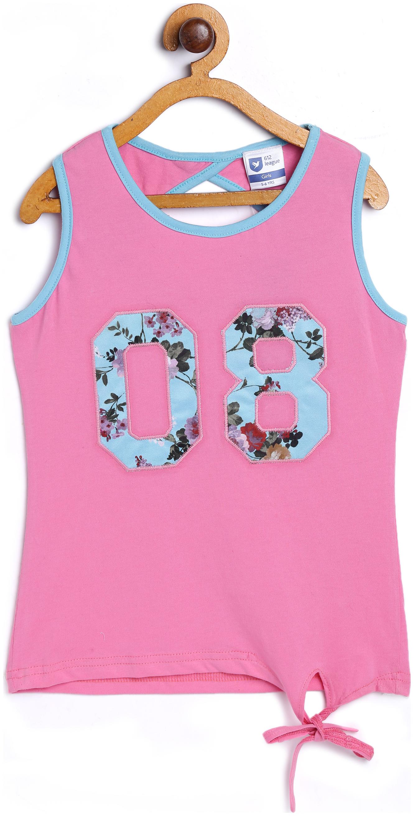 

612 League Girl Cotton Printed Top - Pink