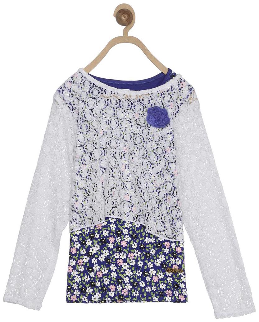 

612 League Girl Cotton Printed Top - Grey