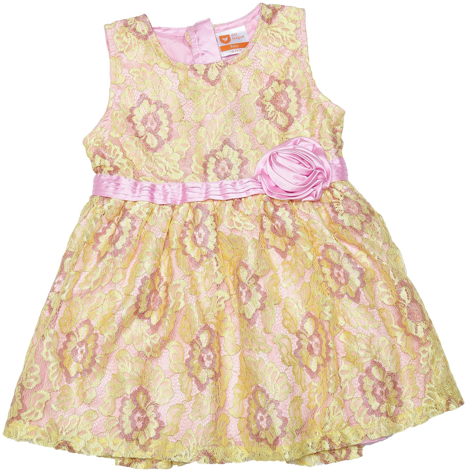 

612 League Baby girl Cotton Self design Princess frock - Yellow