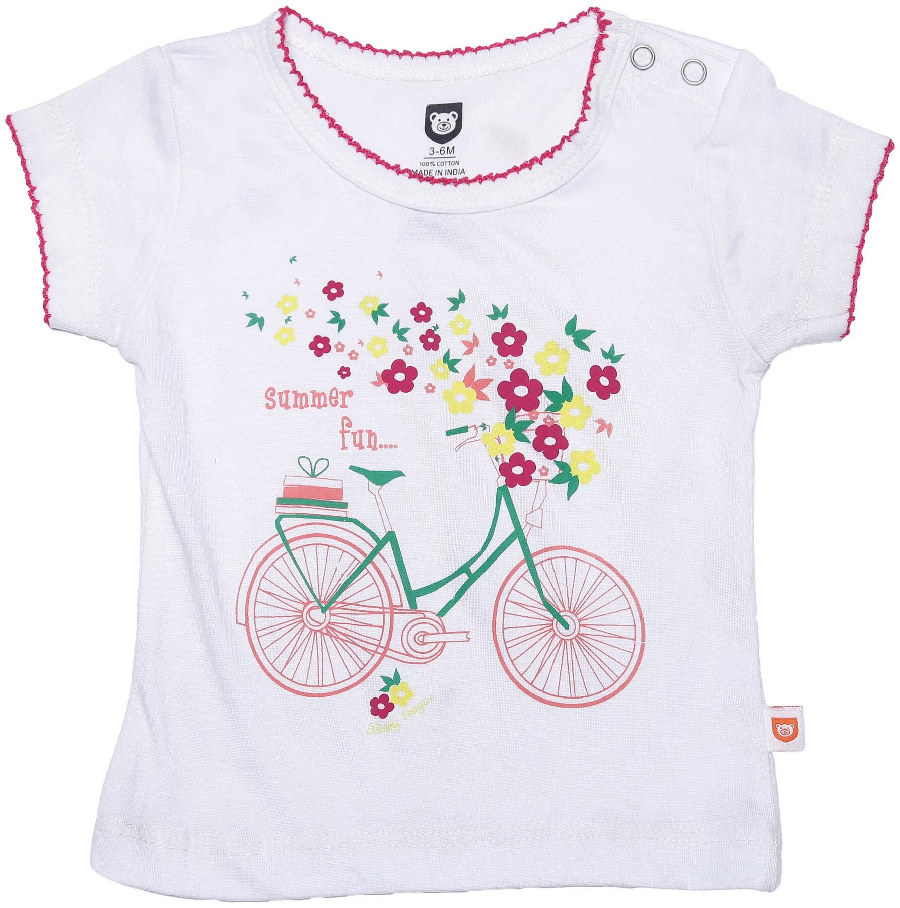 

612 League Cotton Self design Top for Unisex Infants - White