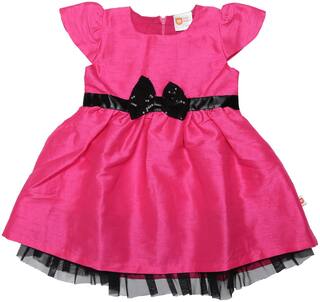 612 League Baby girl Cotton Self design Princess frock - Pink