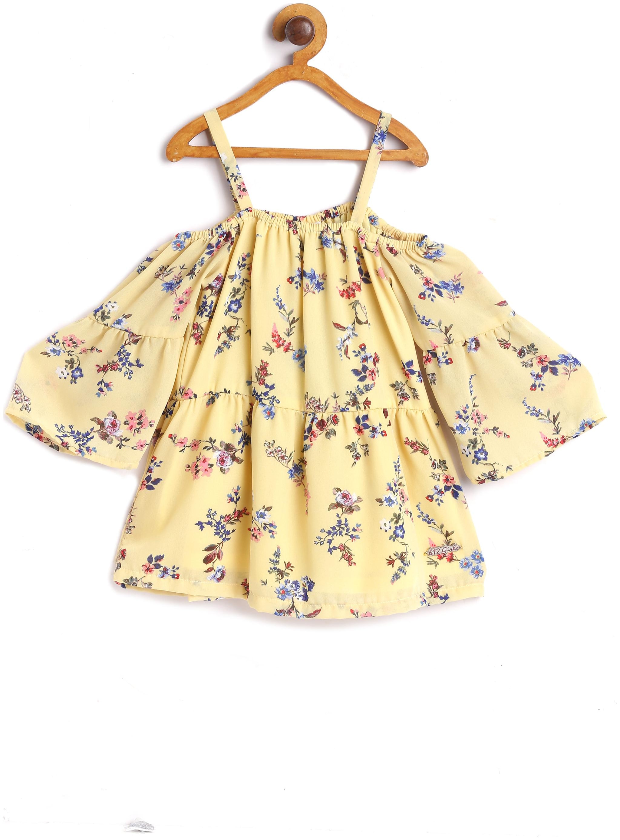 

612 League Girl Cotton Printed Top - Yellow