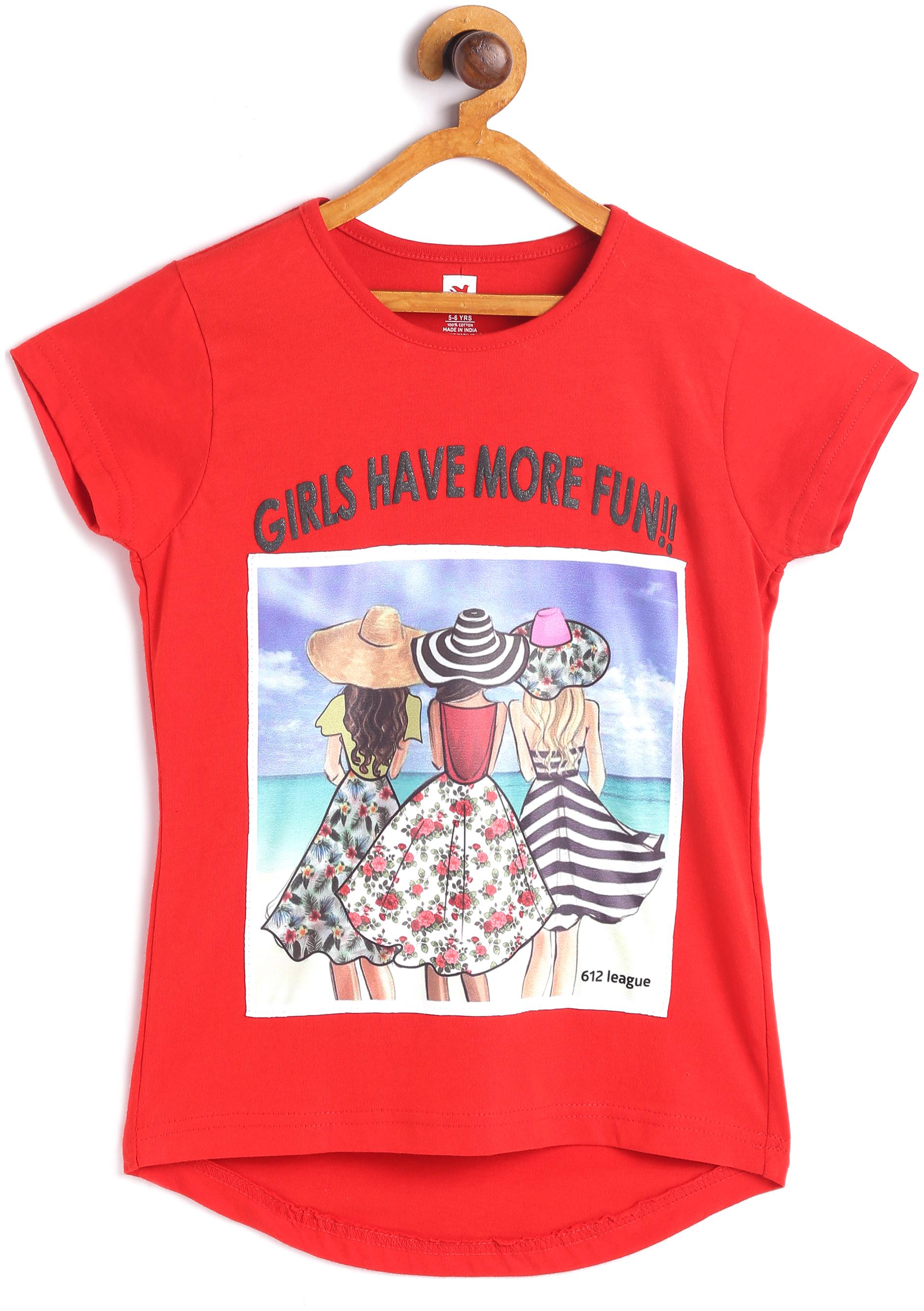 

612 League Girl Cotton Printed Top - Red