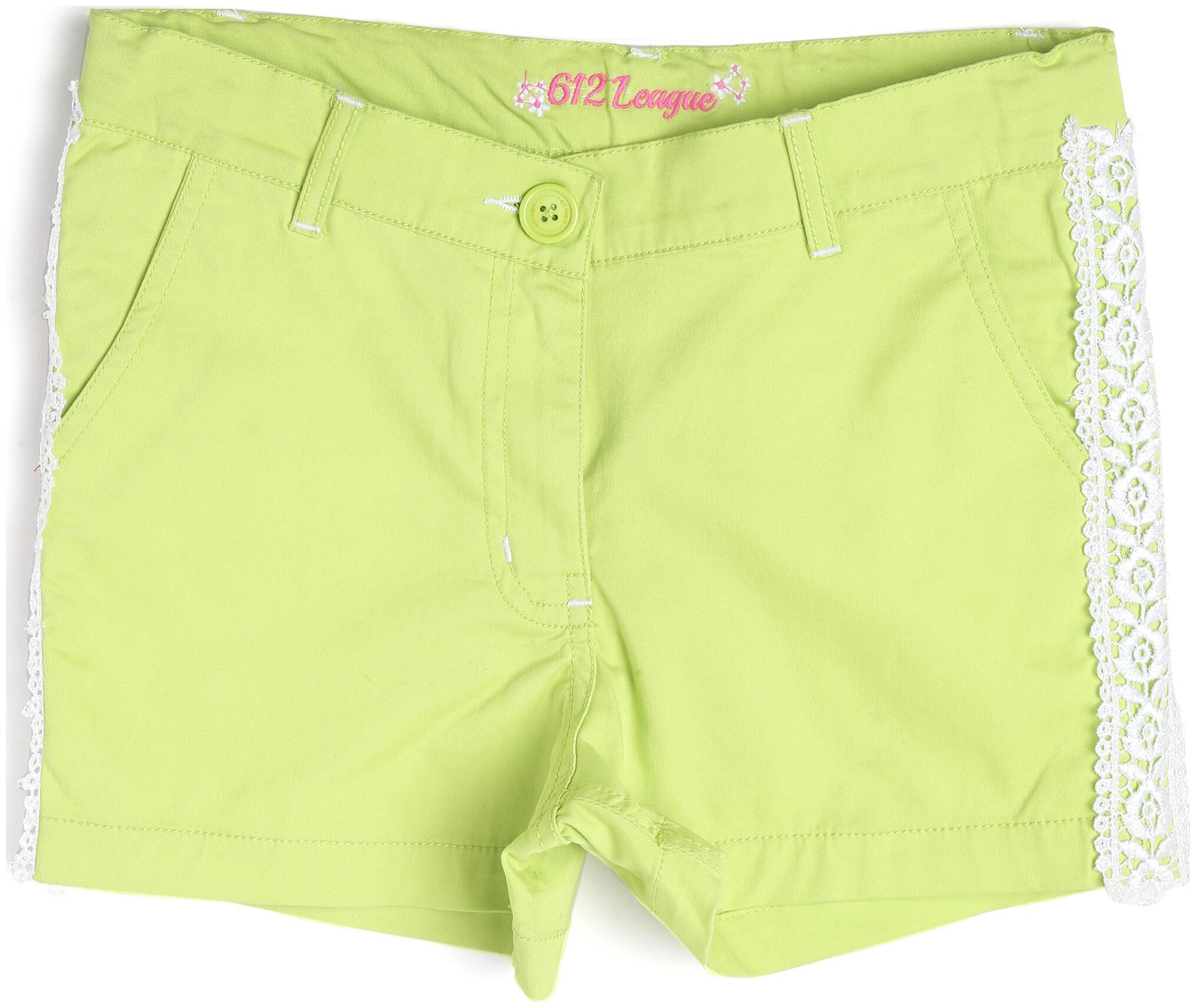 

612 League Girl Cotton Solid Regular shorts - Green