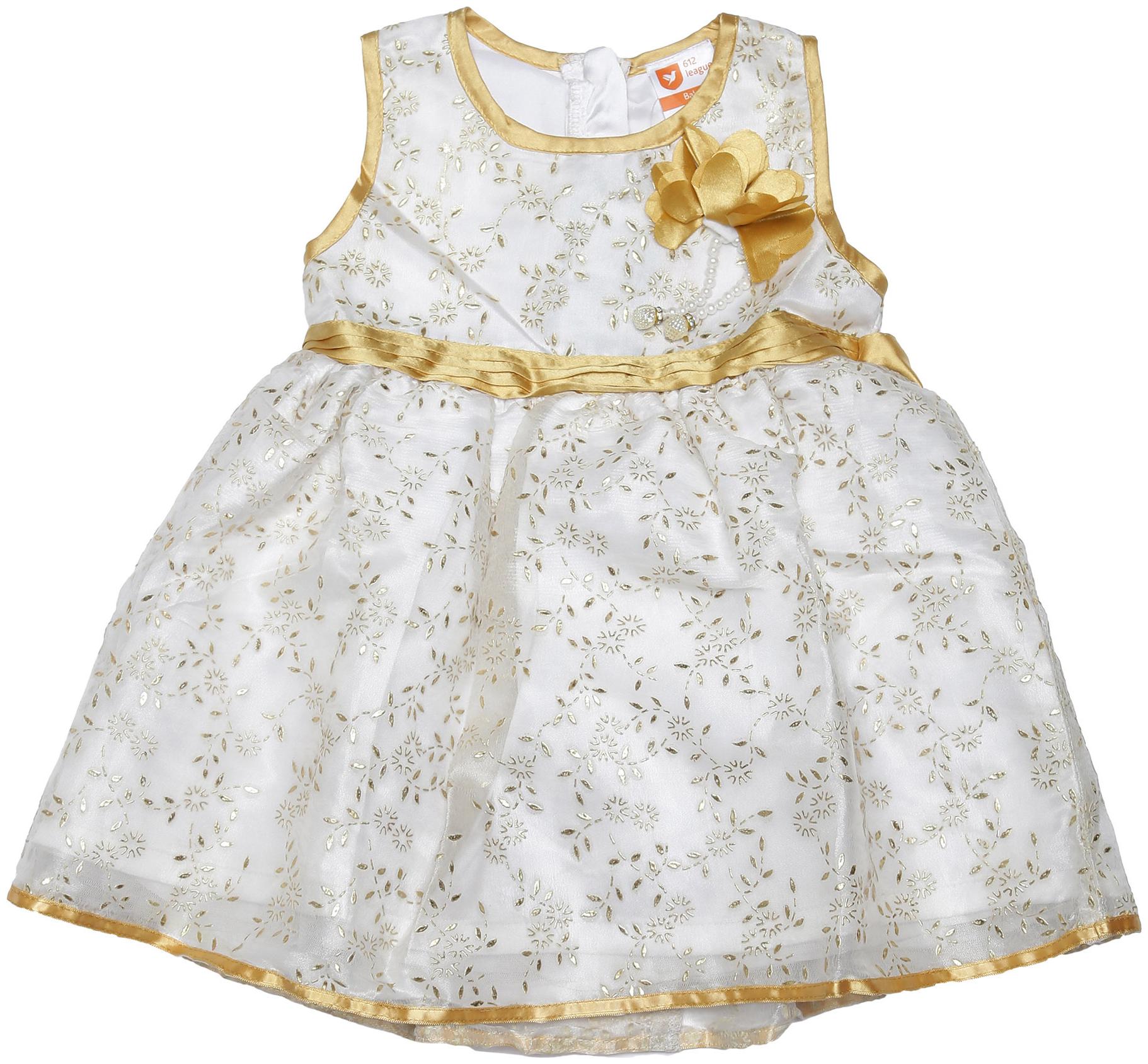 

612 League Baby girl Cotton Self design Princess frock - White