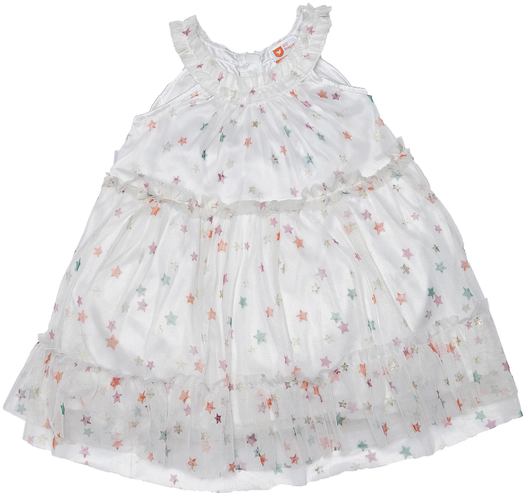 

612 League Baby girl Cotton Self design Princess frock - White