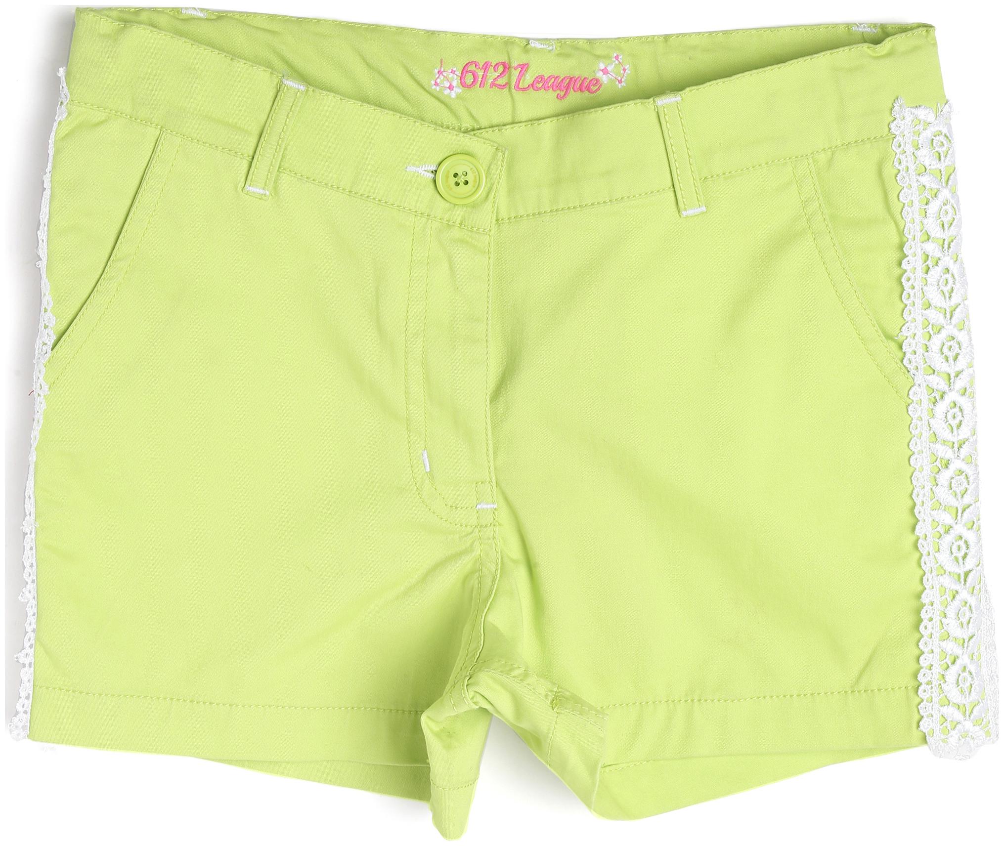 

612 League Girl Cotton Solid Regular shorts - Green