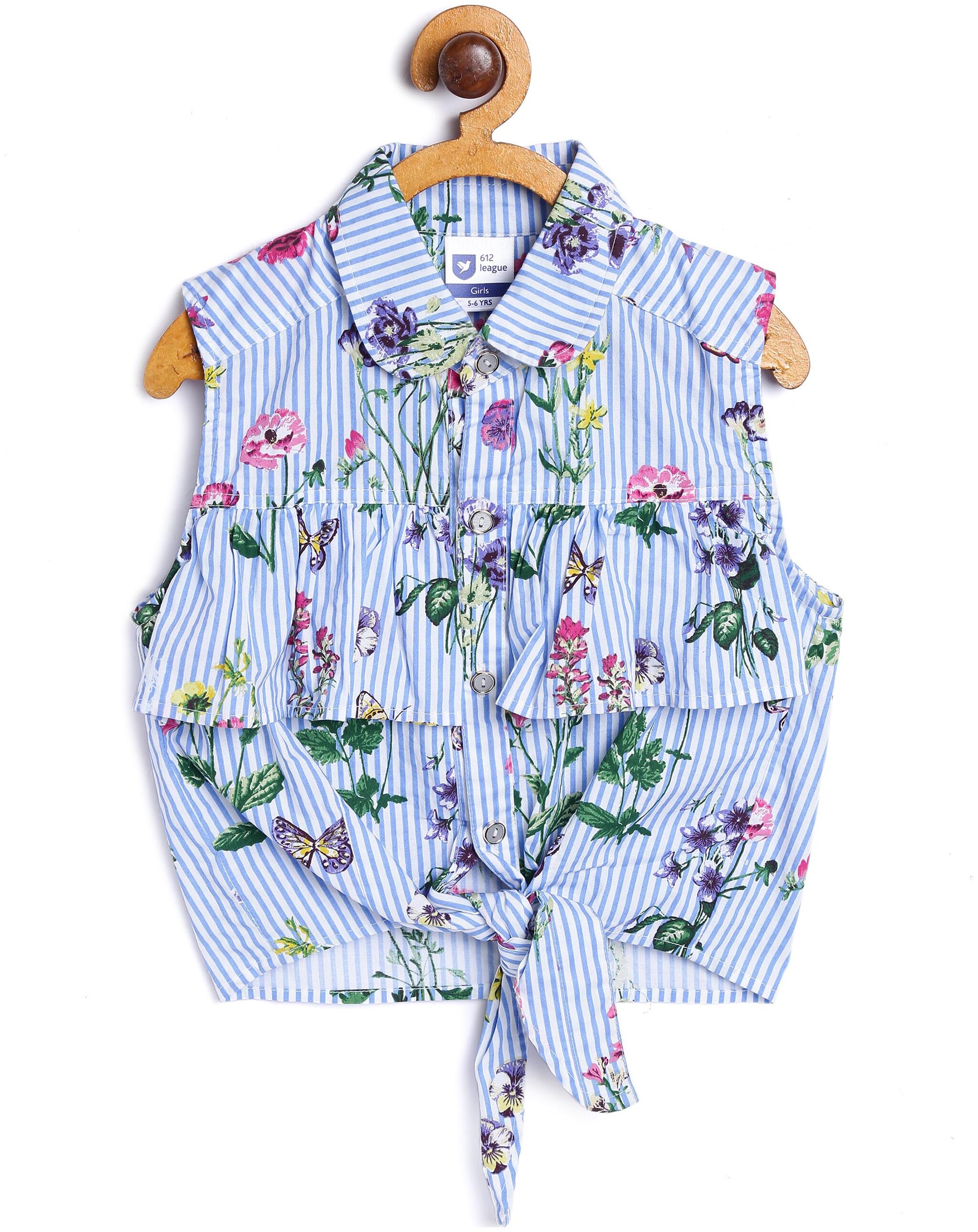 

612 League Girl Cotton Printed Top - White