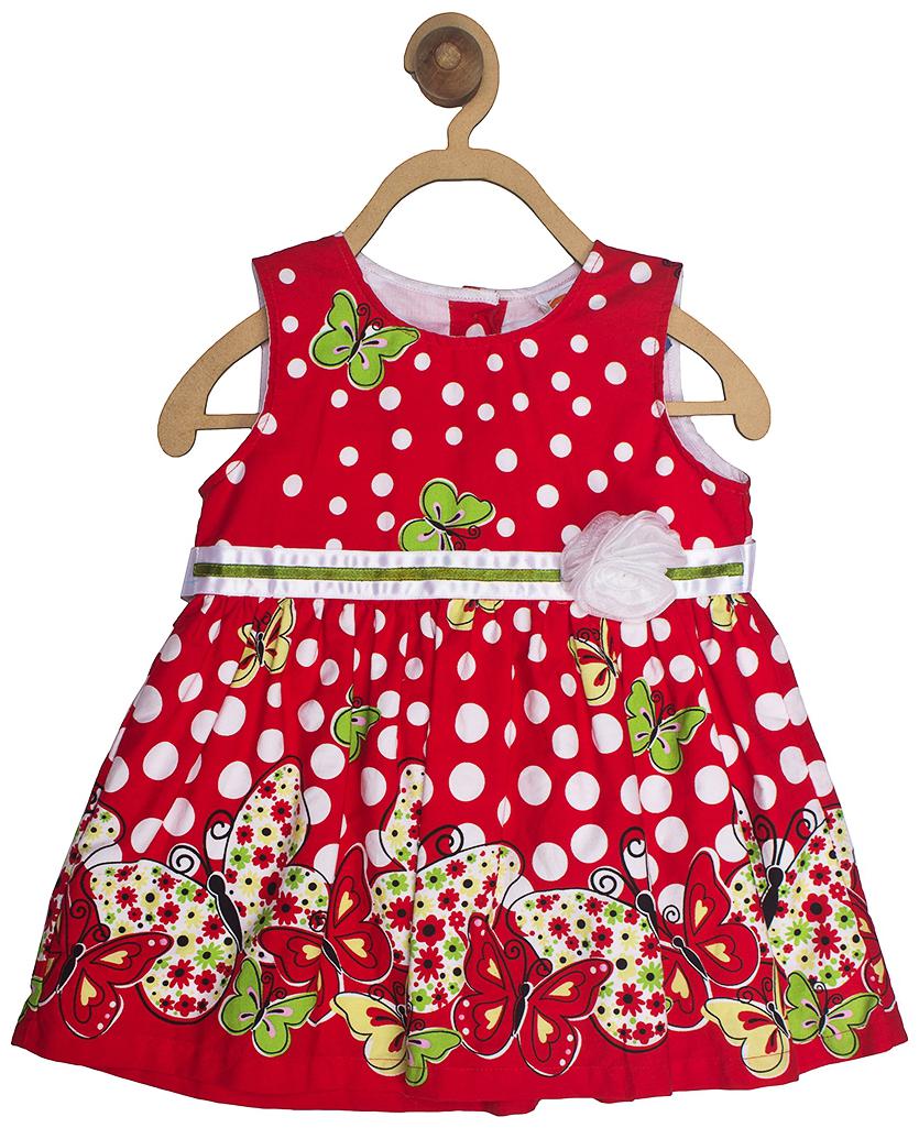 

612 League Baby girl Cotton Printed Princess frock - Red