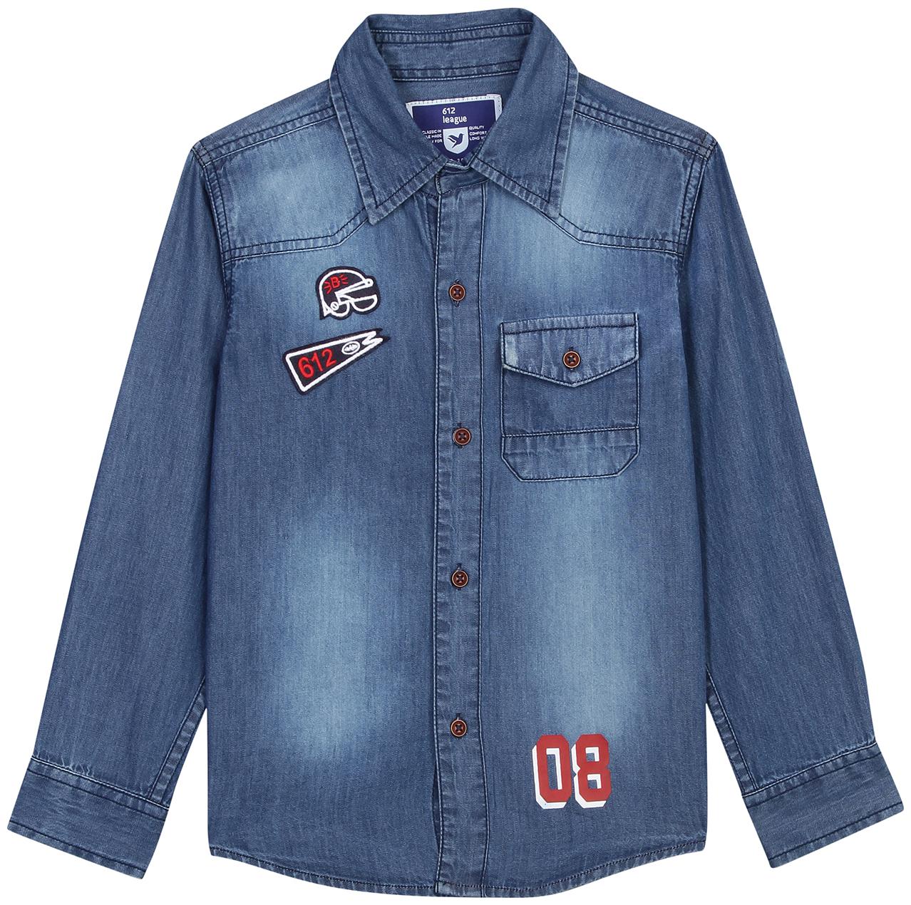 

612 League Boy Cotton Solid Shirt Blue
