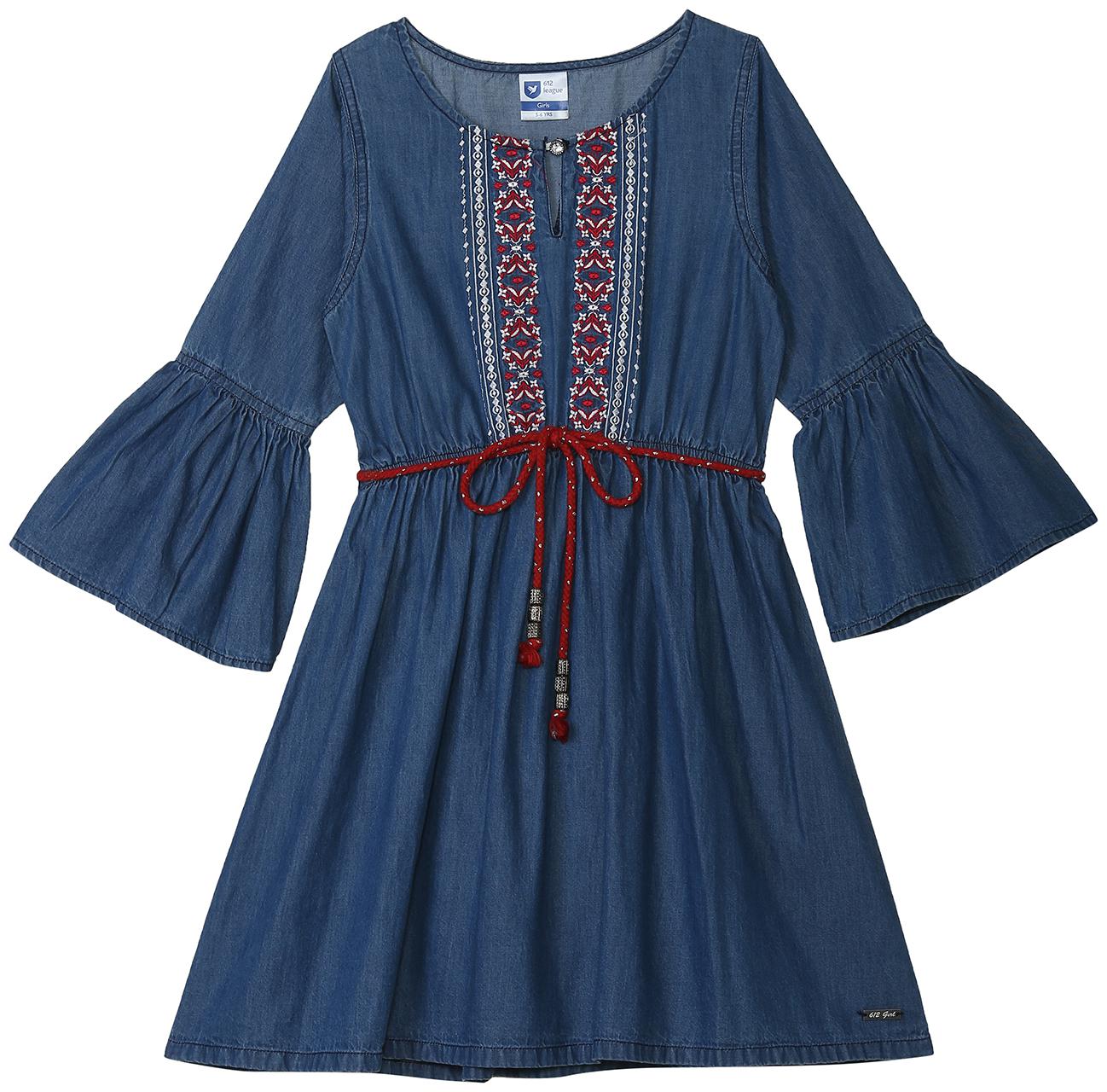 

612 League Blue Cotton Full Sleeves Knee Length Princess Frock ( Pack of 1 )