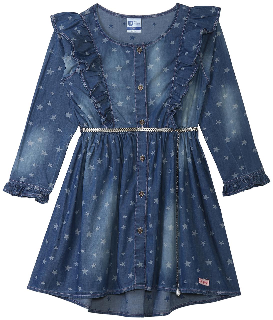 

612 League Blue Cotton Full Sleeves Knee Length Princess Frock ( Pack of 1 )