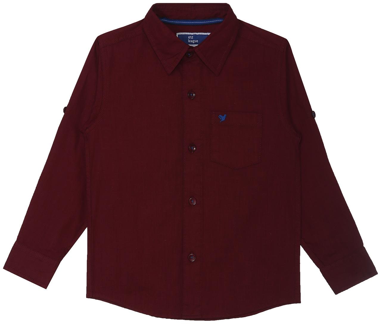 

612 League Boy Cotton Solid Shirt Maroon